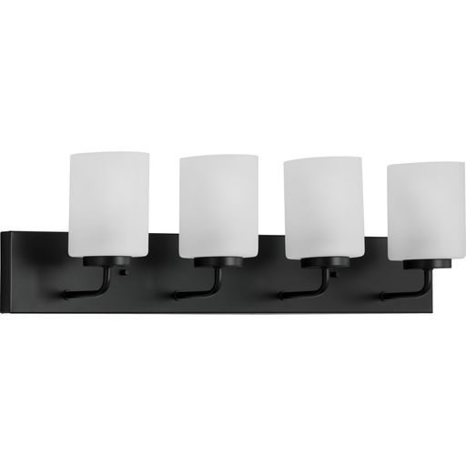 Product image for Progress P300330-031 Merry Collection Four-Light Matte Black and Etched Glass Transitional Style Bath Vanity Wall Light