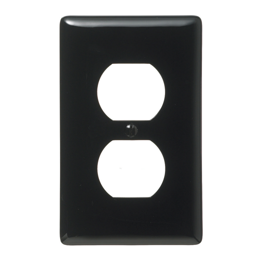 Product image for Hubbell NP8BK 1-Gang Duplex Receptacle Wallplate, Black, Nylon Standard