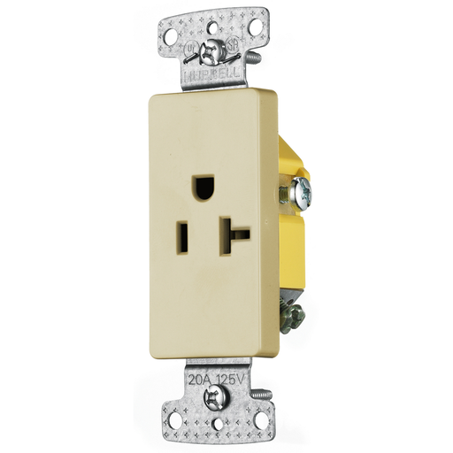 Product image for Hubbell RRD201I RESI SGL Receptacle, 20A 125V, S GRND, DEC, IV