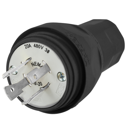 Product image for Hubbell HBL26W76BK Plug, w/TIGHT, 3P 20A 480V, L16-20P, BK