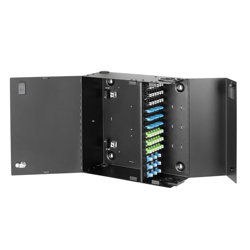 Product image for Hubbell FCW12SPFIBER, WALLMNT CAB, 2DR, HLDS 12 FSP, 72P
