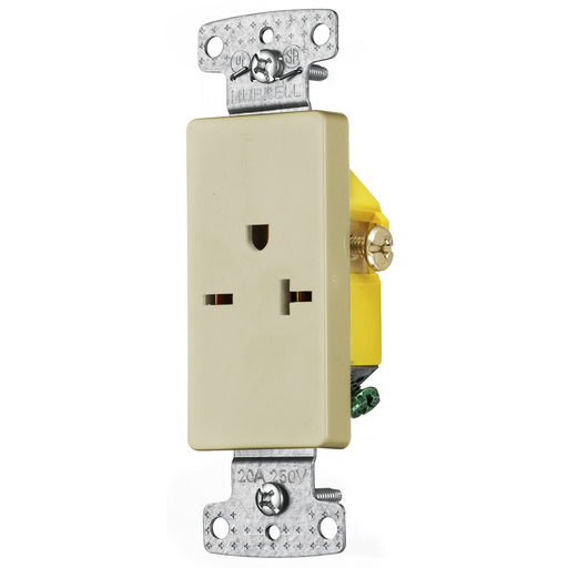 Product image for Hubbell RRD205I RESI SGL Receptacle, 20A 250V, S GRND, DEC, IV