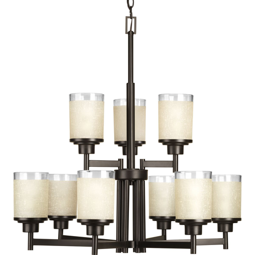 Product image for Progress P4626-20 Alexa Collection Nine-Light Antique Bronze Etched Umber Linen With Clear Edge Glass Modern Chandelier Light