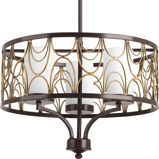 Product image for Progress P4699-20 Cirrine Collection Three-Light Antique Bronze Etched White Glass Global Chandelier Light