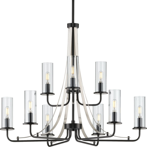 Product image for Progress P400210-031 Riley Collection Nine-Light Matte Black Clear Glass New Traditional Chandelier Light