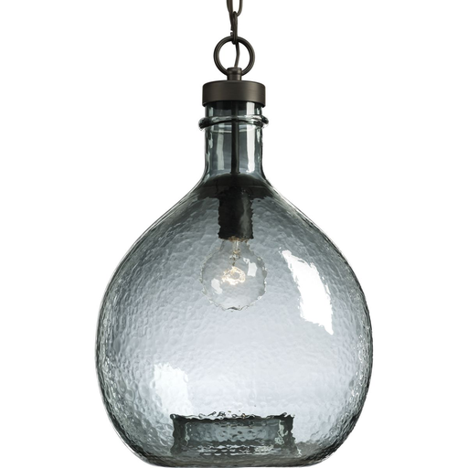 Product image for Progress P500064-020 Zin Collection One-Light Antique Bronze Recycled Blue Textured Glass Global Pendant Light