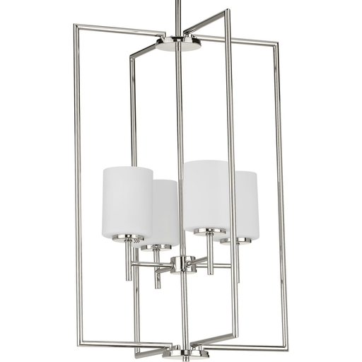 Product image for Progress P500206-104 Replay Collection Four-Light Polished Nickel Etched White Glass Modern Pendant Light