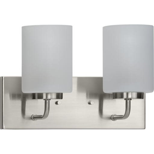 Product image for Progress P300328-009 Merry Collection Two-Light Brushed Nickel and Etched Glass Transitional Style Bath Vanity Wall Light