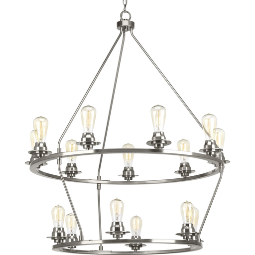 Product image for Progress P400017-009 Debut Collection Fifteen-Light Brushed Nickel Farmhouse Chandelier Light