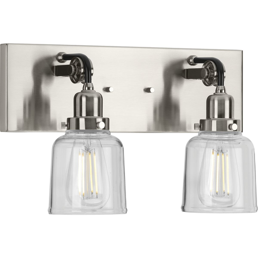 Product image for Progress P300227-009 Rushton Collection Two-Light Brushed Nickel Clear Glass Farmhouse Bath Vanity Light