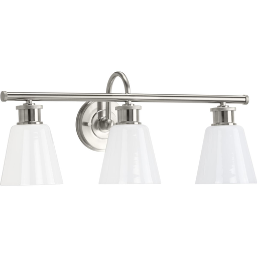 Product image for Progress P300316-009 Ashford Collection Three-Light Brushed Nickel and Opal Glass Farmhouse Style Bath Vanity Wall Light