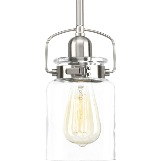 Product image for Progress P500055-009 Calhoun Collection One-Light Brushed Nickel Clear Glass Farmhouse Mini-Pendant Light