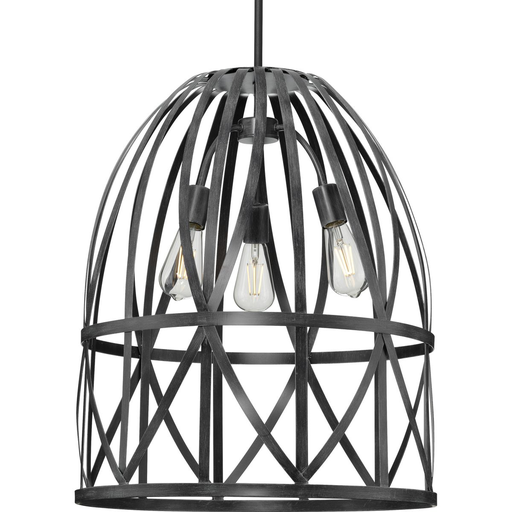 Product image for Progress P500344-187 Chastain Collection Three-Light Cerused Black Oak Basket Farmhouse Pendant Light