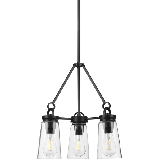 Product image for Progress P400235-031 Stockbrace Collection Three-Light Matte Black and Clear Glass Farmhouse Style Chandelier Light