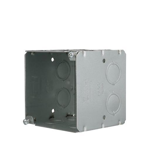 Raco 256 3-3/4" Square Box, Large capacity, Welded, 3-1/2" Deep, (16) 1/2" and 3/4" Concentric KO's and (1) 1/2" KO Product image for Raco 256 3-3/4" Square Box, Large capacity, Welded, 3-1/2" Deep, (16) 1/2" and 3/4" Concentric KO's and (1) 1/2" KO