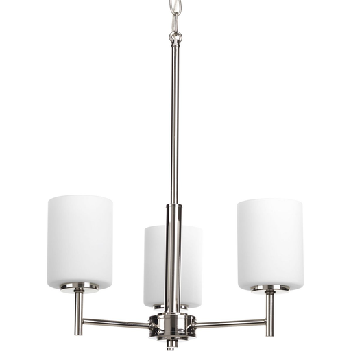 Product image for Progress P4318-104 Replay Collection Three-Light Polished Nickel Etched White Glass Modern Chandelier Light