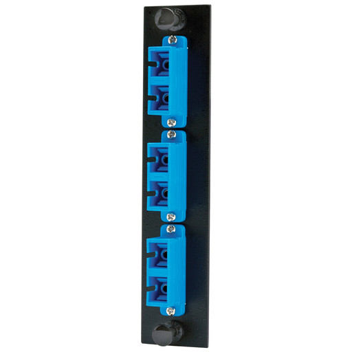 Product image for Hubbell Wiring Devices FSPSCDS3B 6-Fiber 3 SC Duplex Blue Zirconia Fiber Adapter Panel