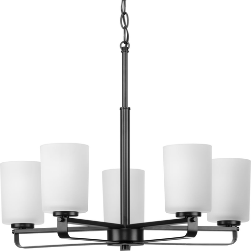 Product image for Progress P400286-31M League Collection Five-Light Matte Black and Etched Glass Modern Farmhouse Chandelier Light