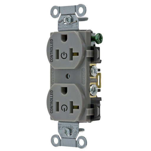 Mayer-DDS-Straight Blade Devices, Receptacles, Duplex, Load Controlled, 20A 125V, 2-Pole 3-Wire Grounding, 5-20R, Back and Side Wired, Gray-1