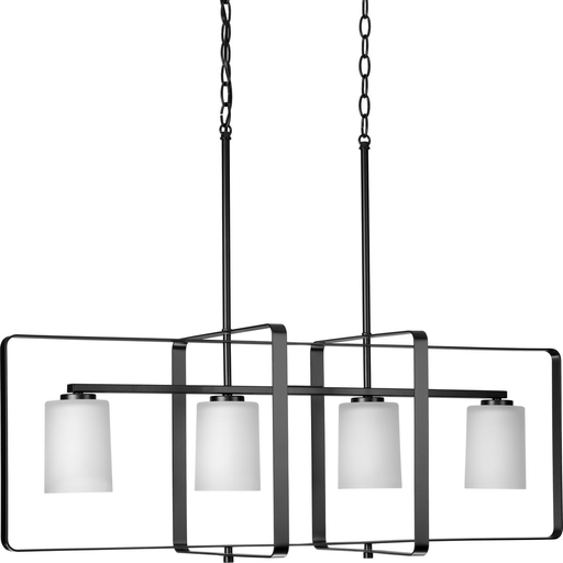 Product image for Progress P400287-31M League Collection Four-Light Matte Black and Etched Glass Modern Farmhouse Chandelier Light
