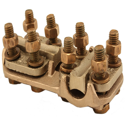Cast Cu Alloy Bolted Coupler, Cu Tube to Tube, 1/0 Sol. to 500 kcmil (Run), 1/0 Sol. to 500 kcmil (Tap)
