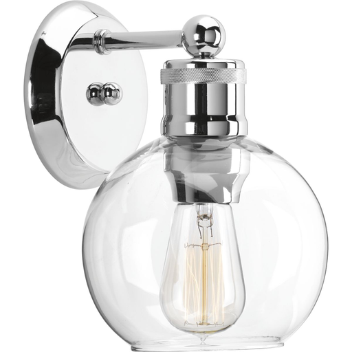 Product image for Progress P300049-104 Hansford Collection One-Light Polished Nickel Clear Glass Coastal Bath Vanity Light