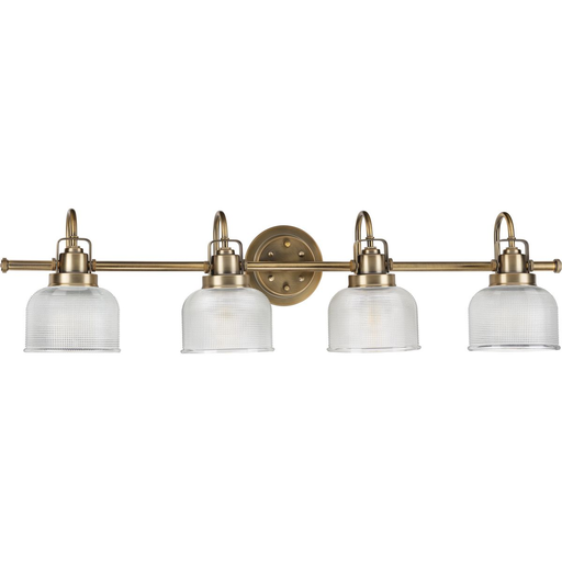 Product image for Progress P2997-163 Archie Collection Four-Light Vintage Brass Clear Double Prismatic Glass Coastal Bath Vanity Light