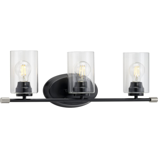 Product image for Progress P300278-031 Riley Collection Three-Light Matte Black Clear Glass Modern Bath Vanity Light