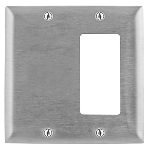 Mayer-DDS-Wallplates and Boxes, Metallic Plates, 2- Gang, 1) Blank 1) GFCI Opening, Standard Size, Stainless Steel-1