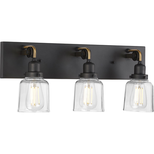 Product image for Progress P300228-143 Rushton Collection Three-Light Graphite Clear Glass Farmhouse Bath Vanity Light