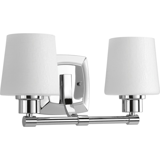 Product image for Progress P300017-015 Glance Collection Two-Light Polished Chrome Etched White Linen Glass Farmhouse Bath Vanity Light