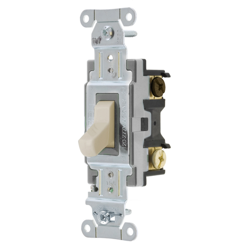Switches and Lighting Controls, Toggle Switch, Commercial Grade, Four Way, 15A 120/277V AC, Back and Side Wired, Light Almond