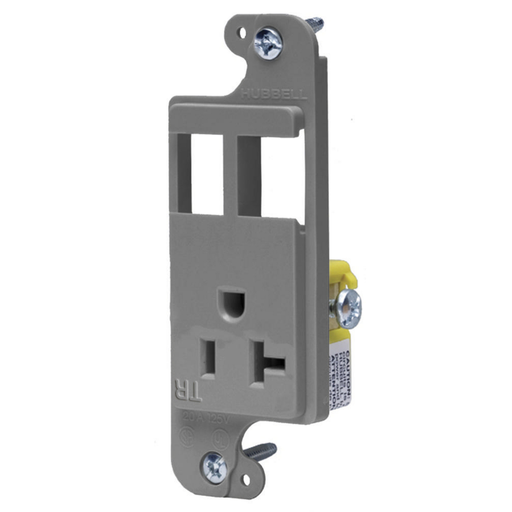 Product image for Hubbell RJ62GYTR JLOAD® Multimedia Floor Box Outlet w/ (2) Open Ports, (1) 20A 125V Receptacle - Gray