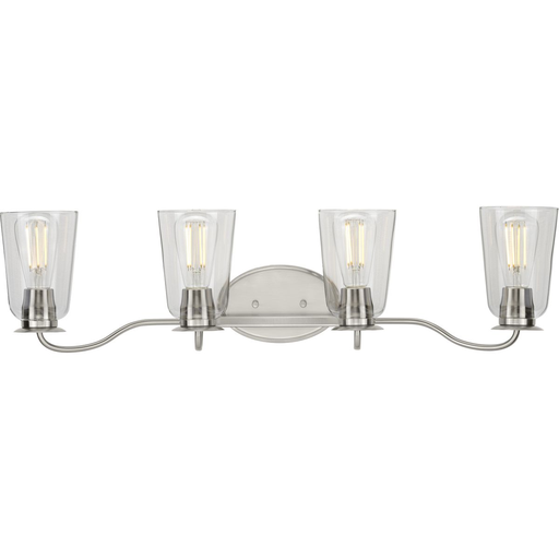 Product image for Progress P300264-009 Durrell Collection Four-Light Brushed Nickel Clear Glass Coastal Bath Vanity Light