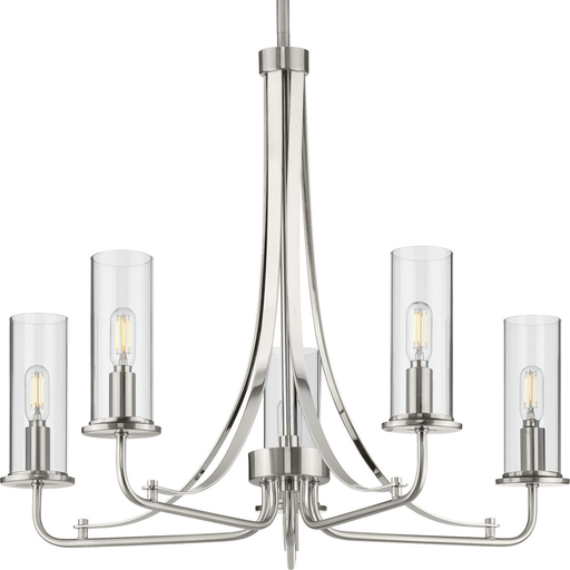 Product image for Progress P400209-009 Riley Collection Five-Light Brushed Nickel Clear Glass New Traditional Chandelier Light