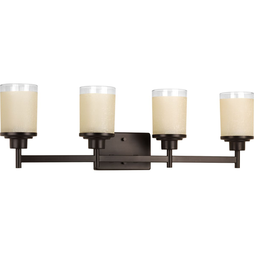 Product image for Progress P2998-20 Alexa Collection Four-Light Antique Bronze Etched Umber Linen With Clear Edge Glass Modern Bath Vanity Light
