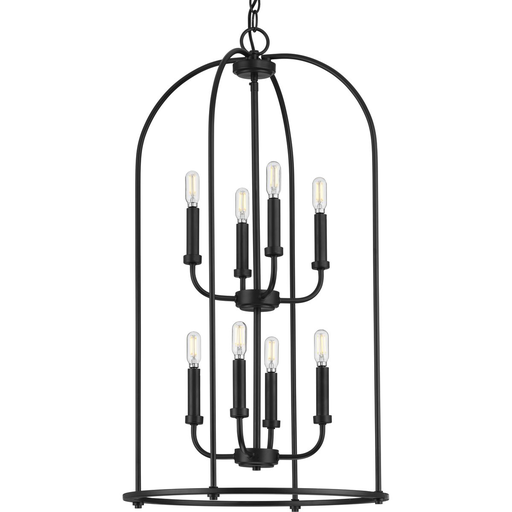 Product image for Progress P500303-031 Leyden Collection Eight-Light Matte Black Farmhouse Style Foyer Pendant Light