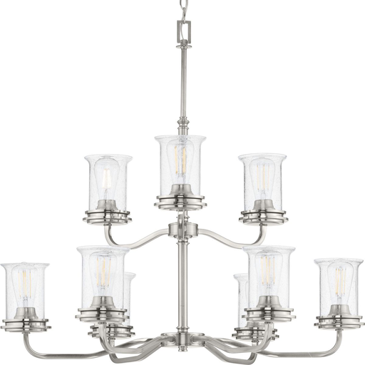 Product image for Progress P400208-009 Winslett Collection Nine-Light Brushed Nickel Clear Seeded Glass Coastal Chandelier Light