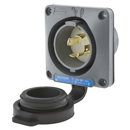 Locking Devices, Twist-Lock®, Watertight Safety Shroud, Flanged Inlet, 30A 3-Phase Delta 250V AC, 3-Pole 4-Wire Grounding, L15-30P, Screw Terminal, Gray