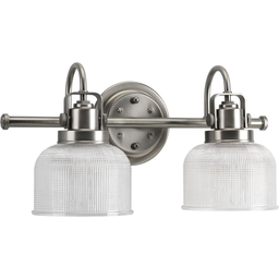 Progress P2991-81 Archie Collection Two-Light Antique Nickel Clear Double Prismatic Glass Coastal Bath Vanity Light