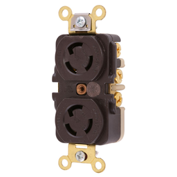 Locking Devices, Twist-Lock®, Industrial, Duplex Receptacle, 15A 125V, 2-Pole 3-Wire Grounding, L5-15R, Ring Terminal, Brown