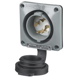 Hubbell HBL2745-SW 30A 3Ph 600V AC Twist-Lock Watertight SAFETY-SHROUD Gray VALOX Flanged Inlet