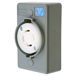 Locking Devices, Twist-Lock®, Safety Shroud, Surface Mount Receptacle, 30A 3-Phase Delta 250V AC, 3-Pole 4- Wire Grounding, L15-30R, Screw Terminal, Gray