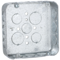 Raco 245 4-11/16" Square Box, Drawn, 1-1/2" Deep, Fifteen 1/2" and Two 3/4" KO's