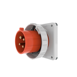 Heavy Duty Products, IEC Pin and Sleeve Devices, Industrial Grade, Male, Flanged Inlet, 30A 3-Phase Delta 480V AC, 3-Pole 4-Wire Grounding, Terminal Screws, Red, Watertight