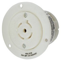 Hubbell HBL2536 Locking Flanged-Receptacle, 20A 347/600V, L23-20R, WH