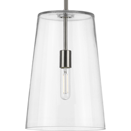 Product image for Progress P500242-009 Clarion Collection One-Light Brushed Nickel Clear Glass Coastal Pendant Light