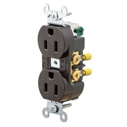 Straight Blade Devices, Receptacles, Duplex, Commercial/Industrial Grade, 2-Pole 3-Wire Grounding, 15A 125V, 5-15R, Brown