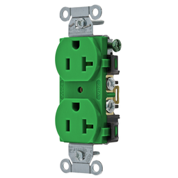 Product image for Hubbell BR20GN Receptacle, DUP SB, COM GRD, 20A 125V, B/S, GN