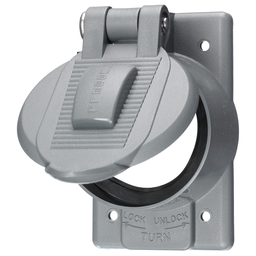 Wallplates and Boxes, Weatherproof Covers, 1-Gang, 1) 50A Twist-Lock® Opening, Standard Size, Thermoplastic
